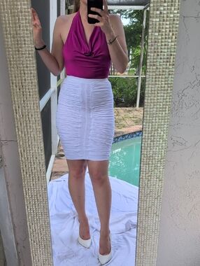 XOXO White Ruched Pencil Skirt